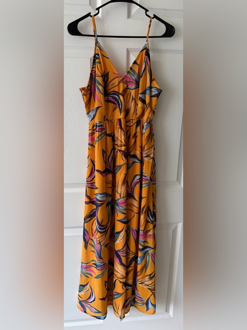Japna Mustard Floral Maxi Dress with Multicolor Leaves